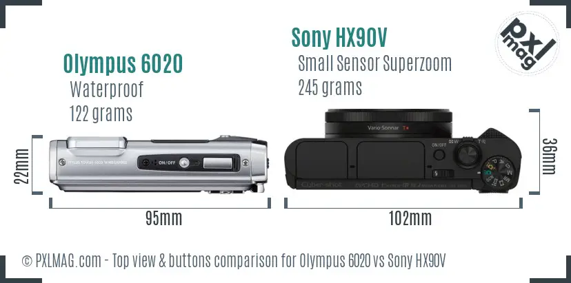Olympus 6020 vs Sony HX90V top view buttons comparison