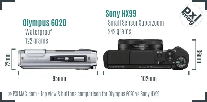 Olympus 6020 vs Sony HX99 top view buttons comparison Olympus 6020 vs Sony HX99 top view buttons comparison