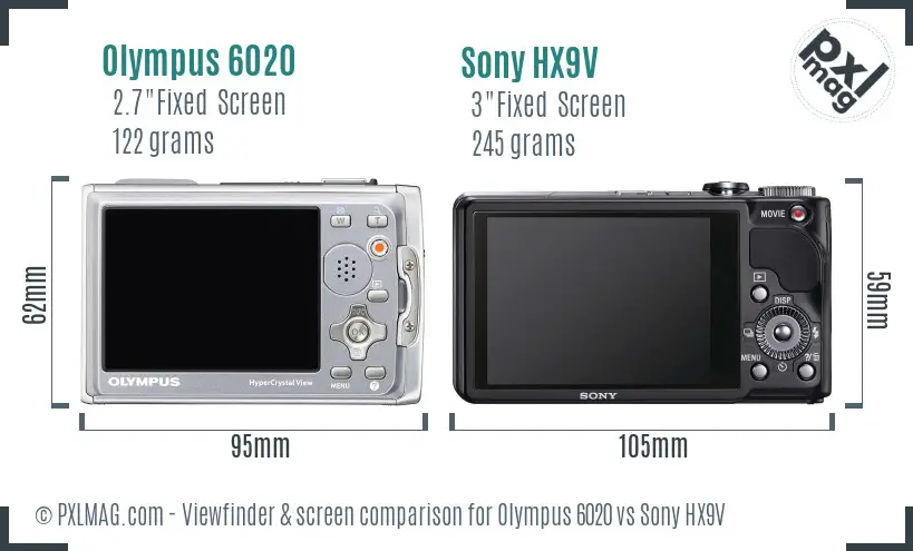 Olympus 6020 vs Sony HX9V Screen and Viewfinder comparison