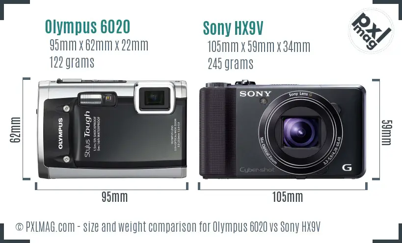Olympus 6020 vs Sony HX9V size comparison