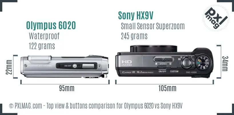 Olympus 6020 vs Sony HX9V top view buttons comparison