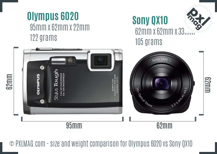 Olympus 6020 vs Sony QX10 size comparison