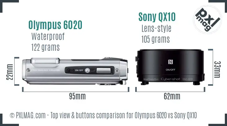 Olympus 6020 vs Sony QX10 top view buttons comparison