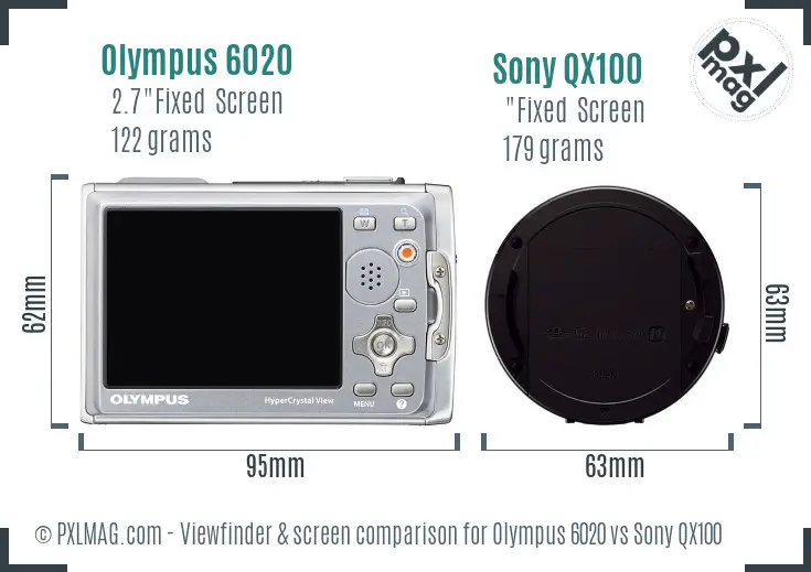 Olympus 6020 vs Sony QX100 Screen and Viewfinder comparison