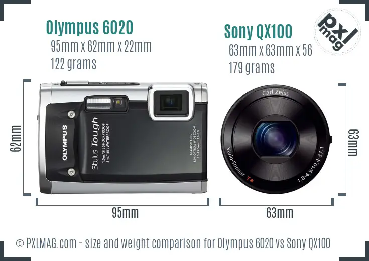Olympus 6020 vs Sony QX100 size comparison