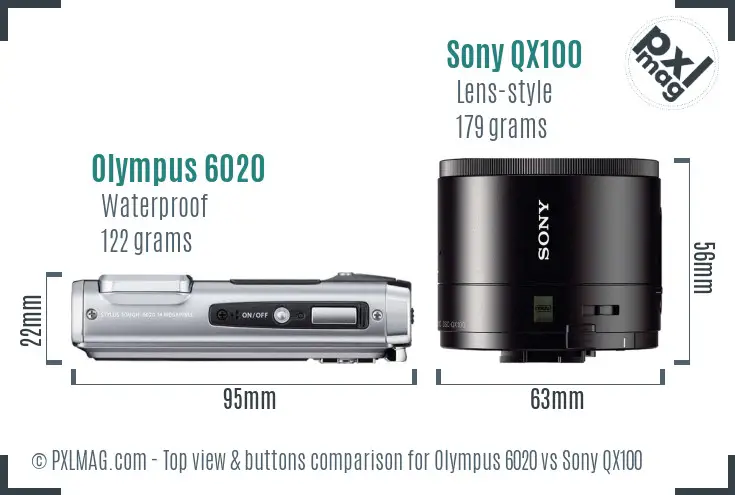 Olympus 6020 vs Sony QX100 top view buttons comparison