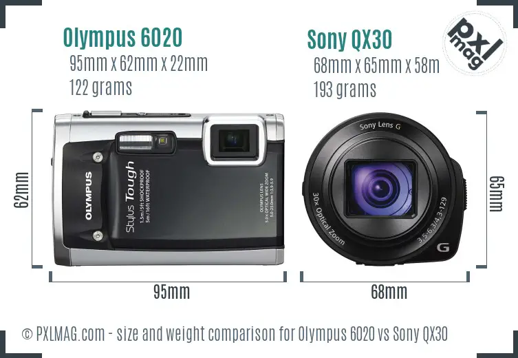 Olympus 6020 vs Sony QX30 size comparison