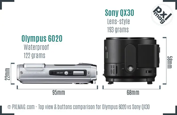 Olympus 6020 vs Sony QX30 top view buttons comparison
