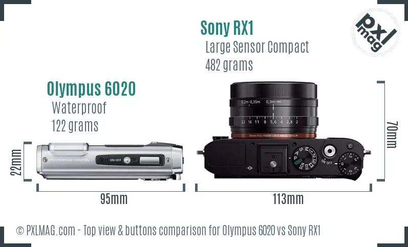 Olympus 6020 vs Sony RX1 top view buttons comparison