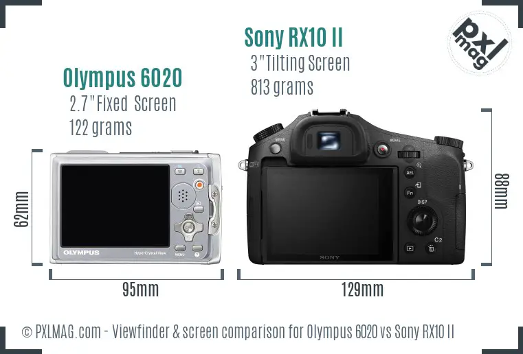 Olympus 6020 vs Sony RX10 II Screen and Viewfinder comparison