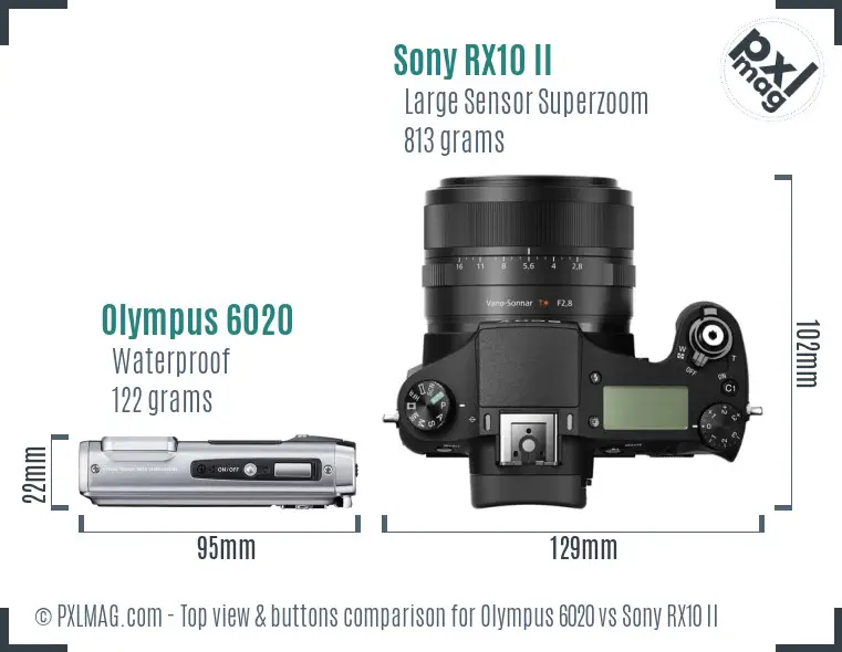 Olympus 6020 vs Sony RX10 II top view buttons comparison
