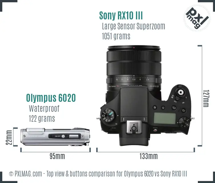 Olympus 6020 vs Sony RX10 III top view buttons comparison