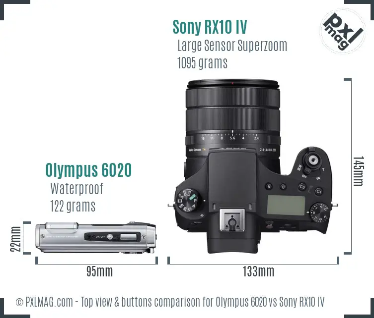 Olympus 6020 vs Sony RX10 IV top view buttons comparison