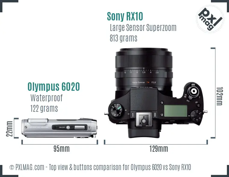 Olympus 6020 vs Sony RX10 top view buttons comparison