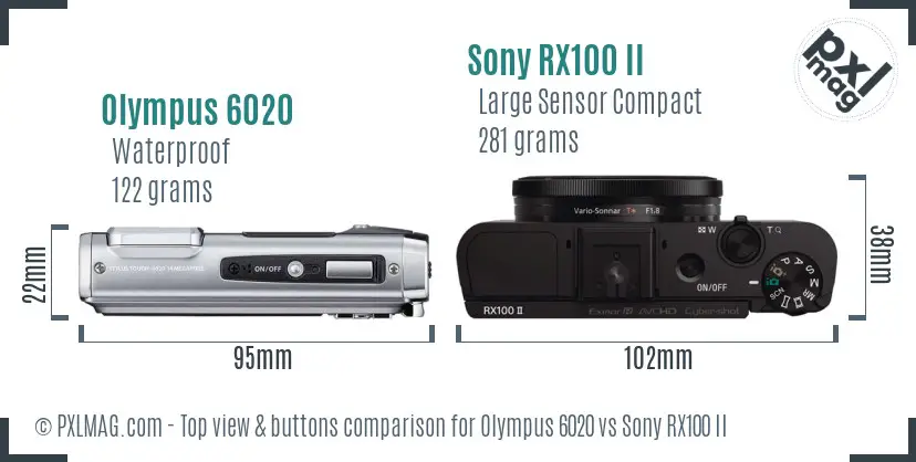Olympus 6020 vs Sony RX100 II top view buttons comparison