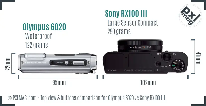Olympus 6020 vs Sony RX100 III top view buttons comparison