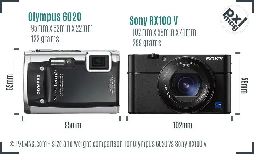 Olympus 6020 vs Sony RX100 V size comparison