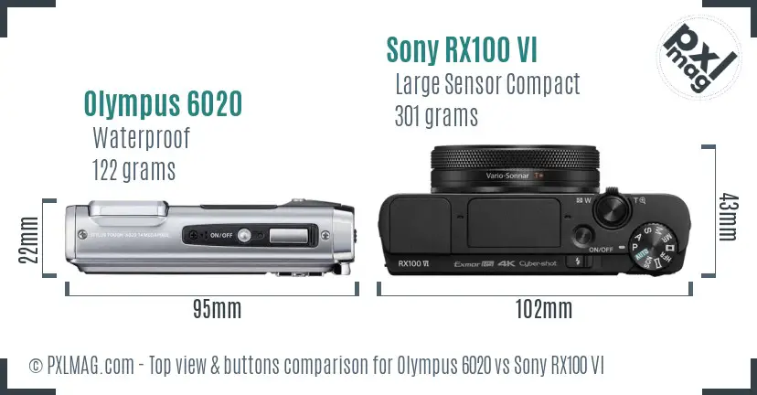 Olympus 6020 vs Sony RX100 VI top view buttons comparison