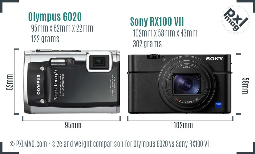 Olympus 6020 vs Sony RX100 VII size comparison