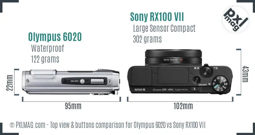 Olympus 6020 vs Sony RX100 VII top view buttons comparison