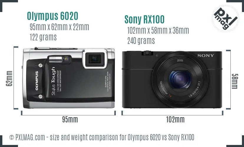 Olympus 6020 vs Sony RX100 size comparison