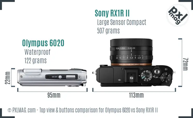 Olympus 6020 vs Sony RX1R II top view buttons comparison