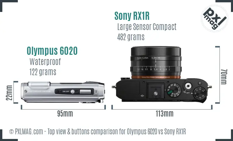 Olympus 6020 vs Sony RX1R top view buttons comparison