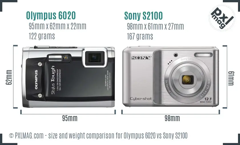 Olympus 6020 vs Sony S2100 size comparison