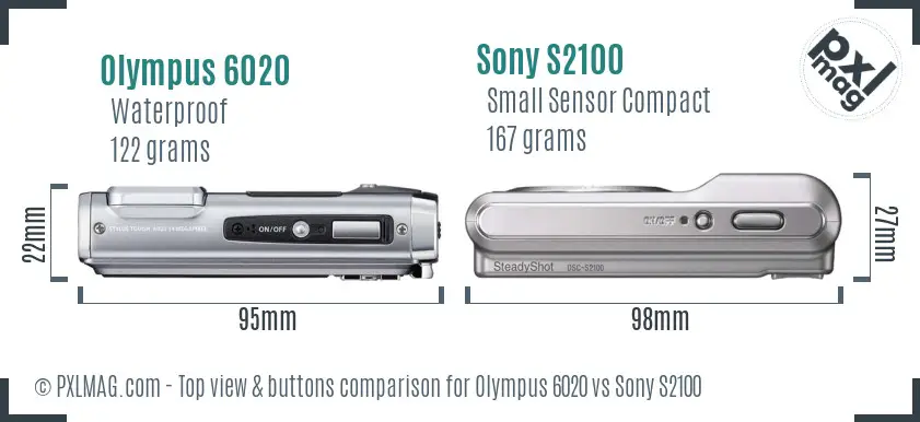 Olympus 6020 vs Sony S2100 top view buttons comparison