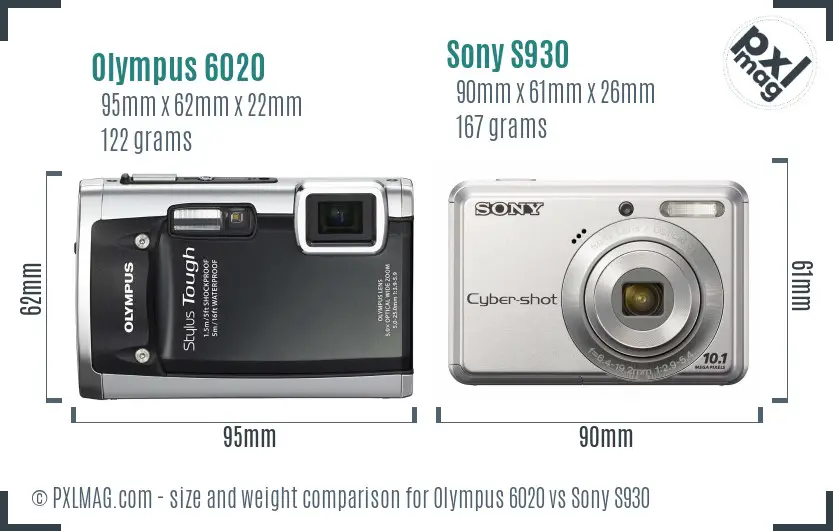 Olympus 6020 vs Sony S930 size comparison