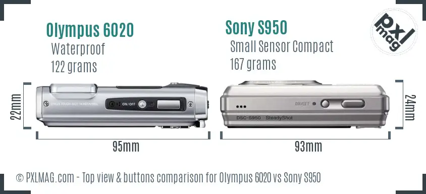 Olympus 6020 vs Sony S950 top view buttons comparison