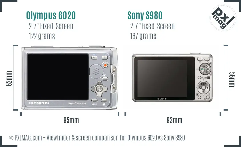 Olympus 6020 vs Sony S980 Screen and Viewfinder comparison