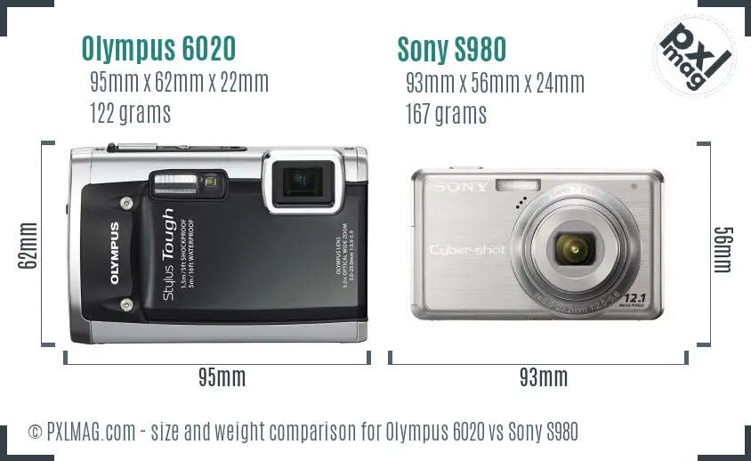 Olympus 6020 vs Sony S980 size comparison