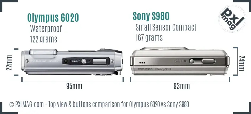 Olympus 6020 vs Sony S980 top view buttons comparison