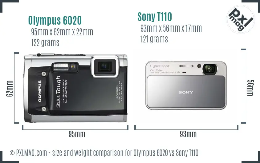 Olympus 6020 vs Sony T110 size comparison