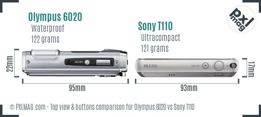 Olympus 6020 vs Sony T110 top view buttons comparison