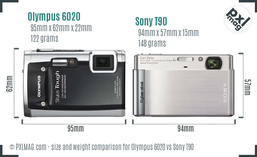 Olympus 6020 vs Sony T90 size comparison