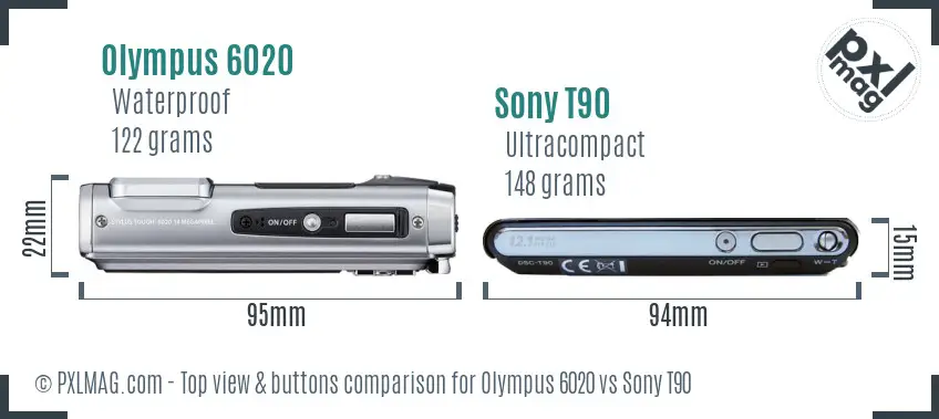 Olympus 6020 vs Sony T90 top view buttons comparison