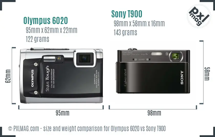 Olympus 6020 vs Sony T900 size comparison