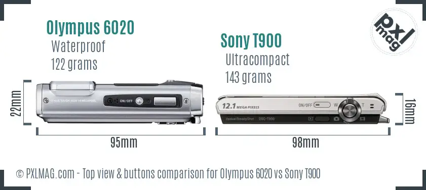 Olympus 6020 vs Sony T900 top view buttons comparison