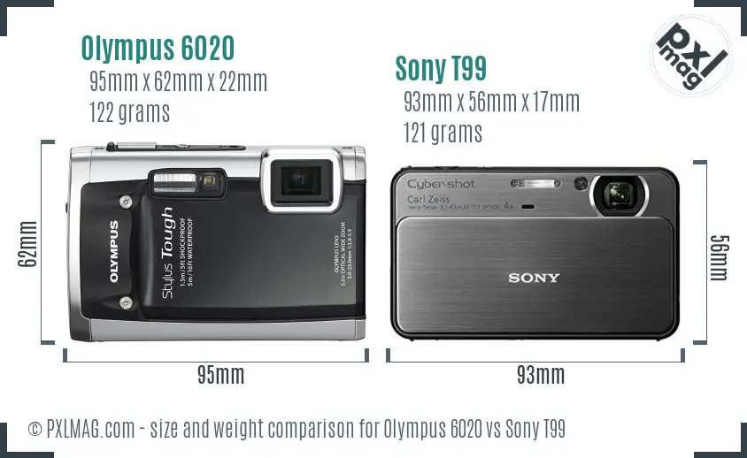 Olympus 6020 vs Sony T99 size comparison