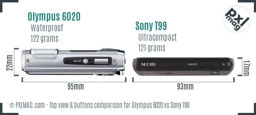 Olympus 6020 vs Sony T99 top view buttons comparison