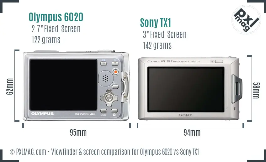 Olympus 6020 vs Sony TX1 Screen and Viewfinder comparison