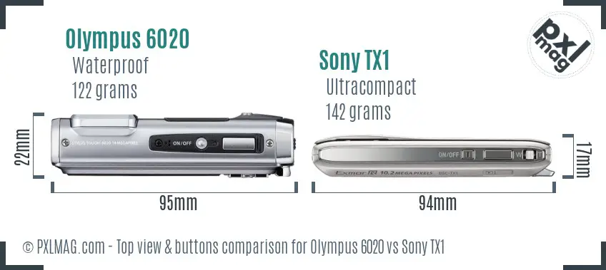 Olympus 6020 vs Sony TX1 top view buttons comparison