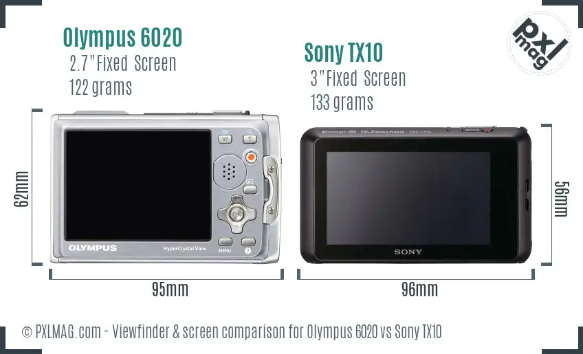 Olympus 6020 vs Sony TX10 Screen and Viewfinder comparison