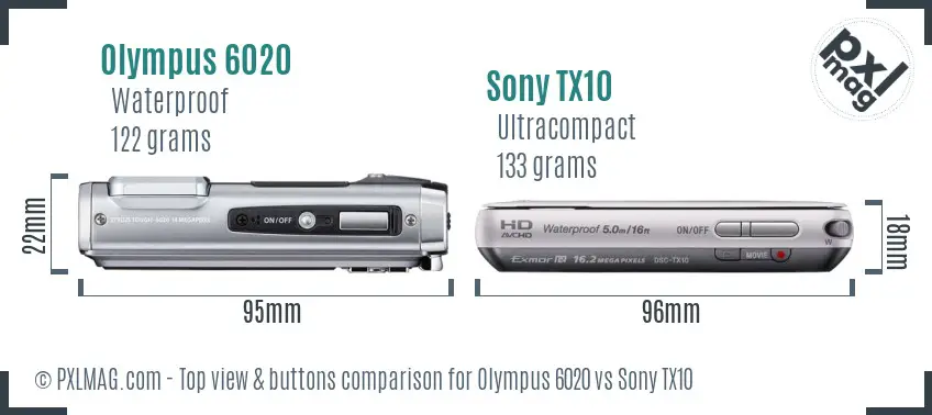 Olympus 6020 vs Sony TX10 top view buttons comparison