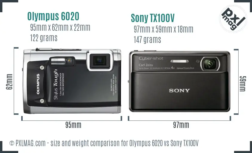 Olympus 6020 vs Sony TX100V size comparison