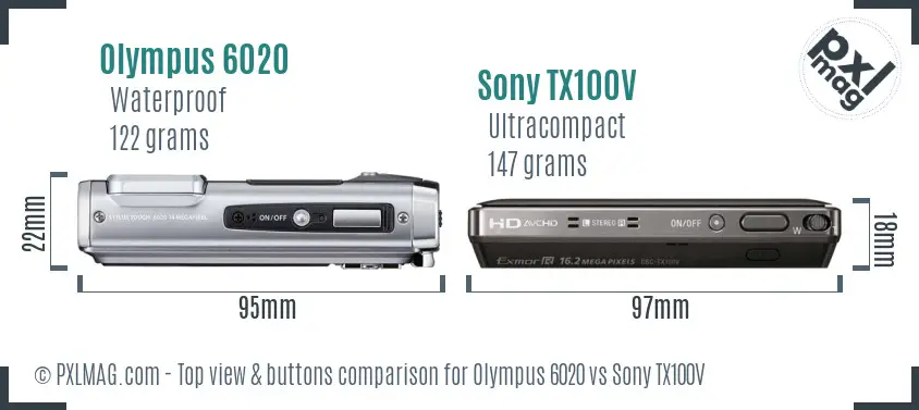 Olympus 6020 vs Sony TX100V top view buttons comparison