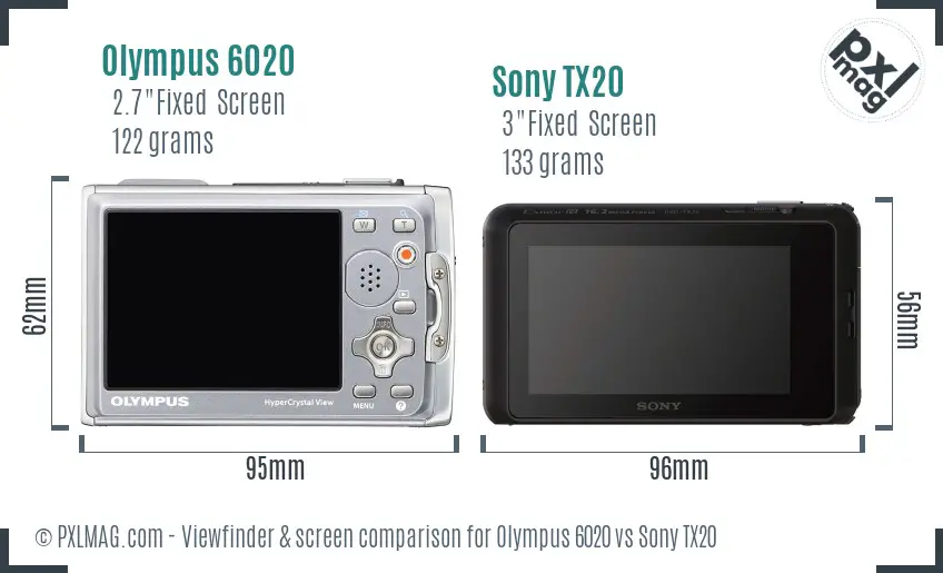 Olympus 6020 vs Sony TX20 Screen and Viewfinder comparison