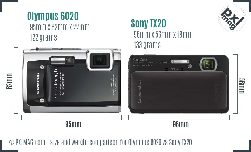 Olympus 6020 vs Sony TX20 size comparison